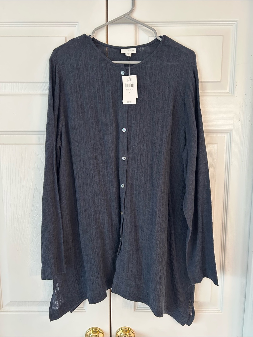 NWT J.Jill Purejill Women’s Deep Blue Linen Button Up Tunic Blouse Shirt Size L